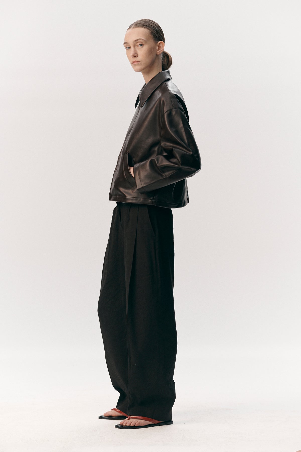 SHIRT JACKET FAUX L SS26 BROWN/ BURGUNDY